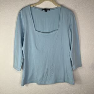 Boston Proper Baby Blue Square Neck 3/4 Sleeve Top Size M Cotton, Soft & Comfy